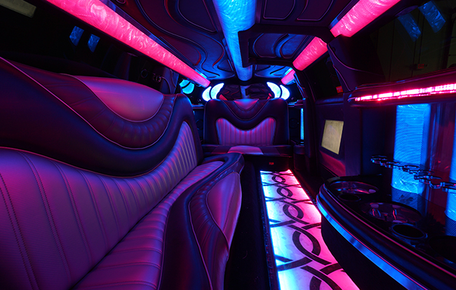 Party bus with neon ceilings